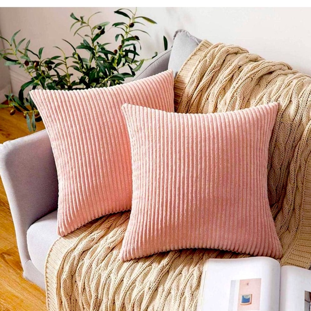 2 Pink Corduroy Coquette Girl Cozycore Decorative Square Throw Cushion Covers